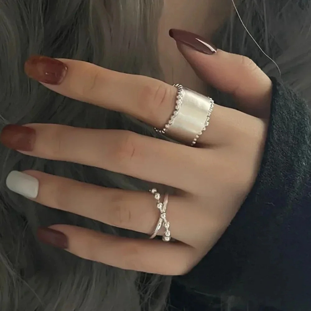 925 Sterling Silver Minimalist Chunky Statement Ring Dainty Bead Cross Ring